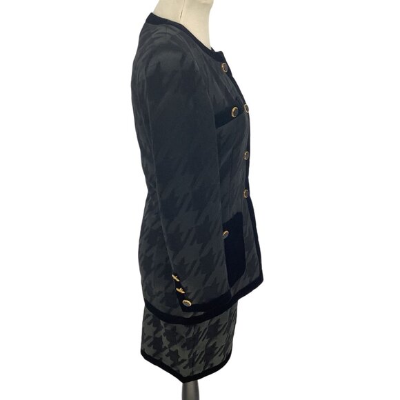 ESCADA Womens 34 US 2 Black Wool Silk Houndstooth Skirt & Blazer Elegant Luxury - Picture 3 of 16